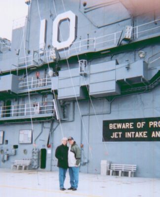 Angela DeFranco & Joe Miele by the carrier, USS Yorktown
