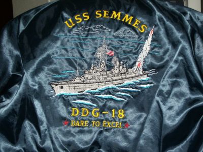 Hello Shipmates !

My son found this on e-bay and bought it for me. It is a semmes jacket of 
our ship. I love it. Check it out and let me know your feedback. On 
another note the Semmes should be returning from Greece this year. If this 
is true please let me know any info you can. I would like very much to 
maybe see her again.

Horst E. Wichek
62 to 64
