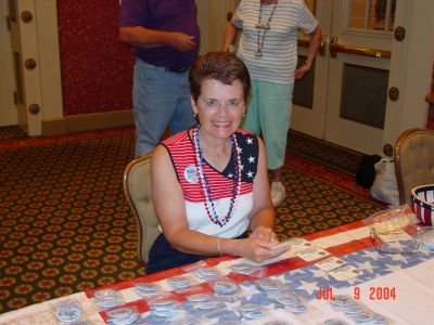 Marty Camann ready to hand out the name badges, association membership 
cards, and T-shirts during Registration, Friday afternoon.
